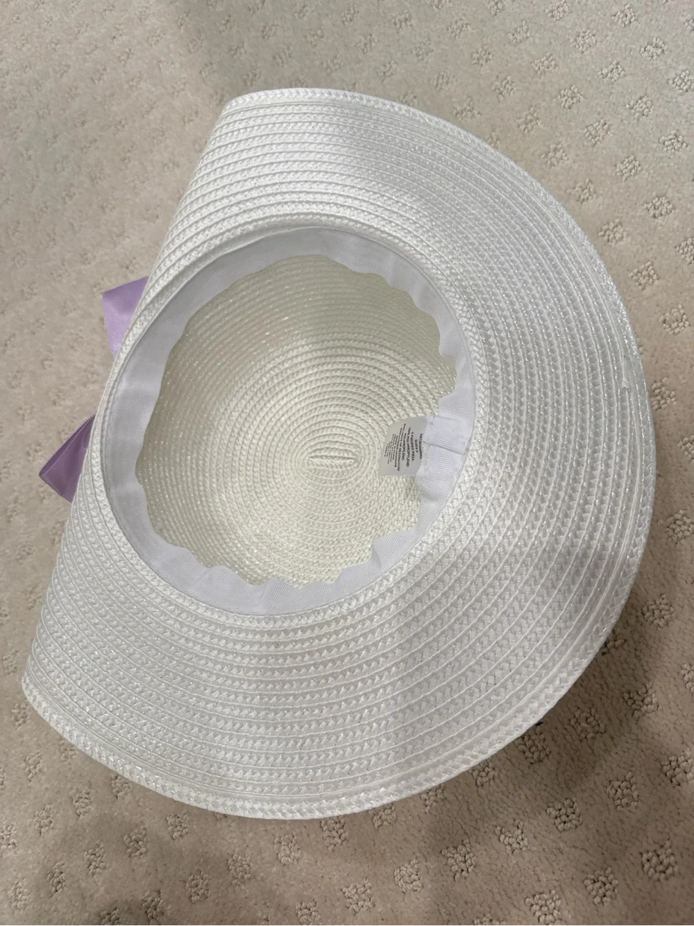 Girls White Wide Brim Sun Hat w Lavender Bow Size 6 NWT